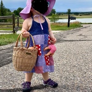 Denim Patchwork Red White and Blue Dress - Size 24 mo - GUC